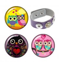 Snap náramok fialový + 3 Snap buttony Owls